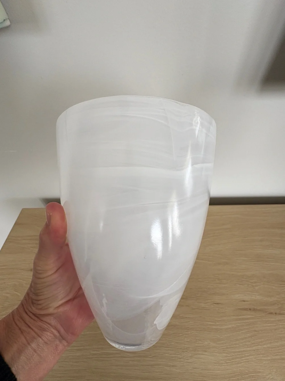 ART GLASS White Marble Swirl Vase